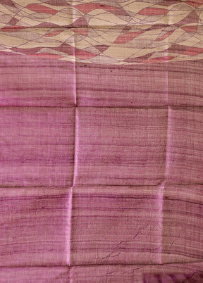 Cream Handloom Tussar Pure Silk Saree With Blouse Piece