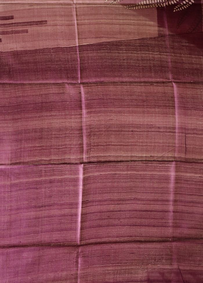 Purple Handloom Tussar Pure Silk Saree With Blouse Piece