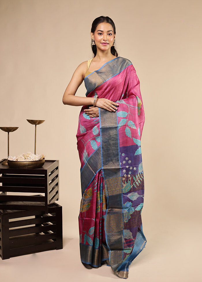 Multicolor Handloom Tussar Pure Silk Saree With Blouse Piece