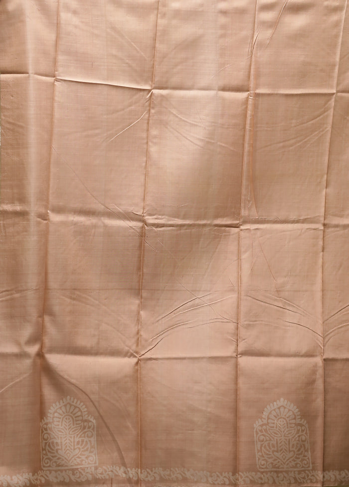 Cream Printed Pure Silk Saree Without Blouse Piece