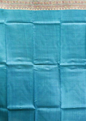 Blue Handloom Tussar Pure Silk Saree With Blouse Piece