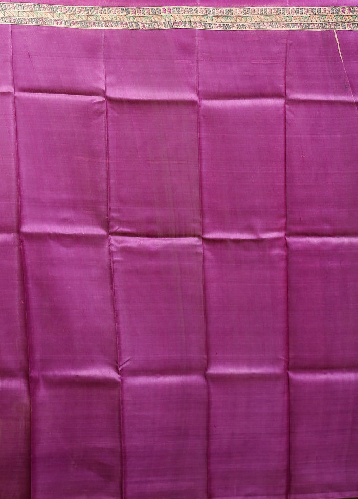 Purple Handloom Tussar Pure Silk Saree With Blouse Piece