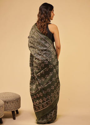 Black Handloom Tussar Pure Silk Saree With Blouse Piece