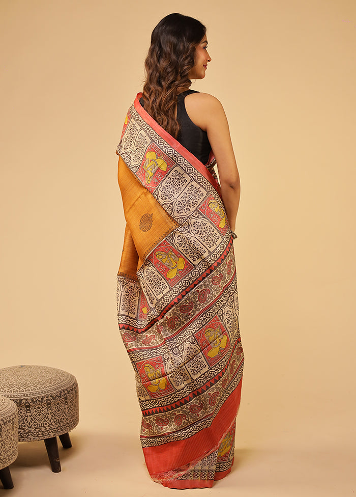Multicolor Handloom Tussar Pure Silk Saree With Blouse Piece