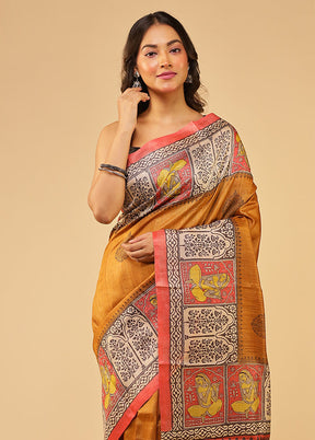 Multicolor Handloom Tussar Pure Silk Saree With Blouse Piece