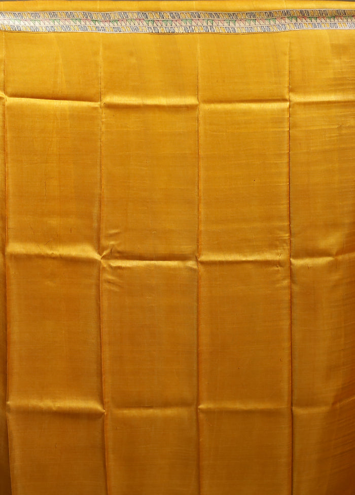 Yellow Handloom Tussar Pure Silk Saree With Blouse Piece