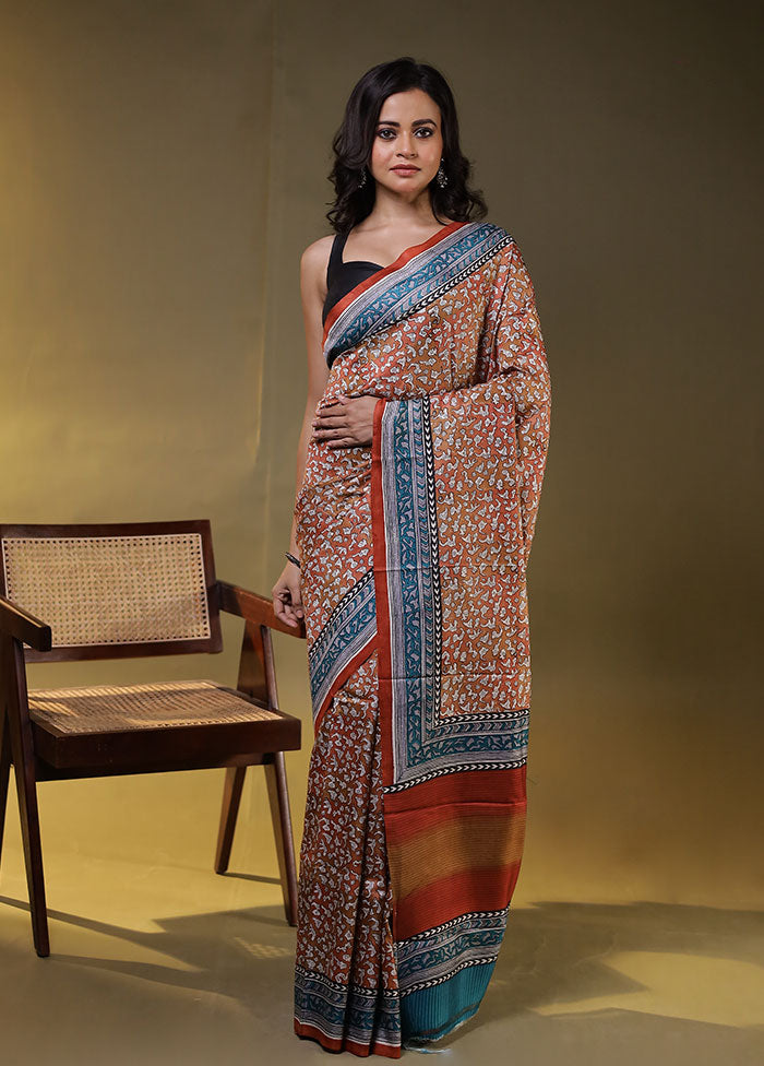 Multicolor Printed Pure Silk Saree With Blouse Piece