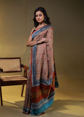 Multicolor Printed Pure Silk Saree Without Blouse Piece
