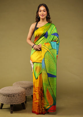 Multicolor Printed Pure Silk Saree Without Blouse Piece