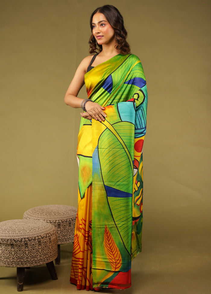 Multicolor Printed Pure Silk Saree Without Blouse Piece
