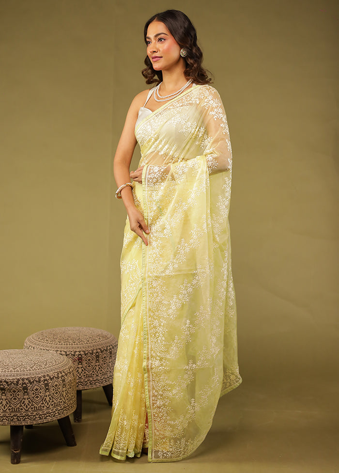 Cream Organza Saree With Blouse Piece
