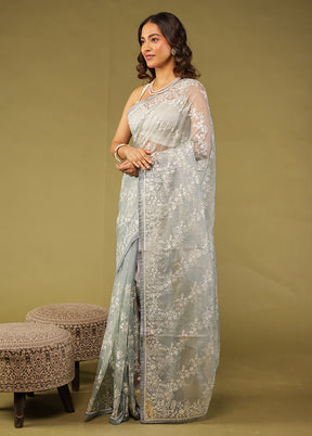 Grey Organza Saree With Blouse Piece