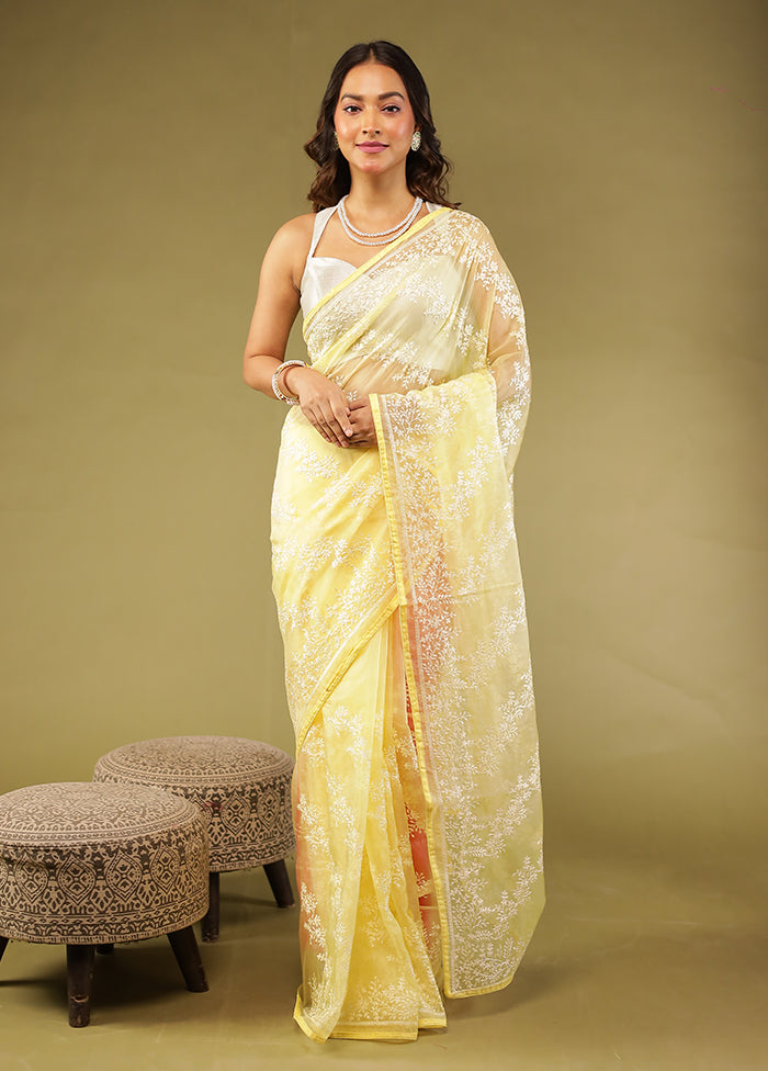 Cream Organza Saree With Blouse Piece