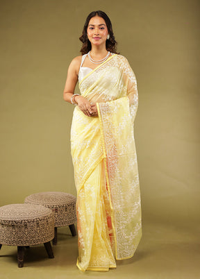 Cream Organza Saree With Blouse Piece