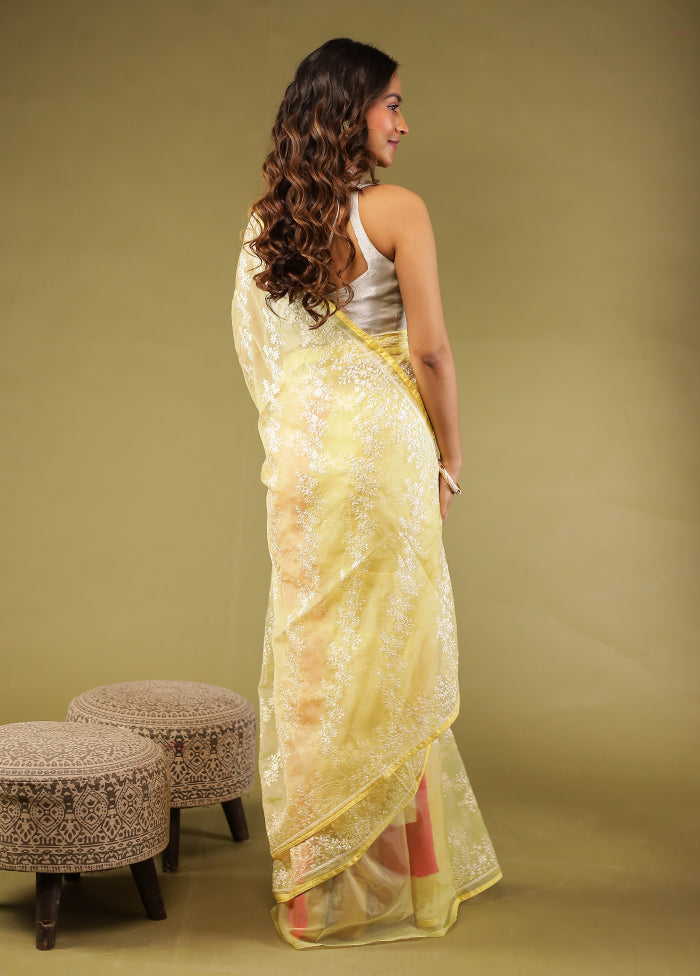 Cream Organza Saree With Blouse Piece