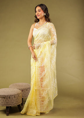 Yellow Organza Saree With Blouse Piece