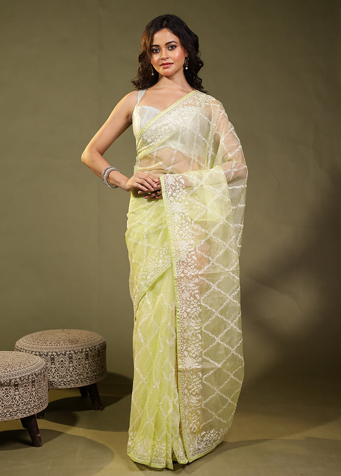 Green Organza Saree With Blouse Piece