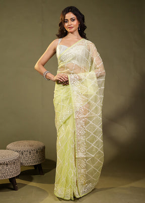 Green Organza Saree With Blouse Piece