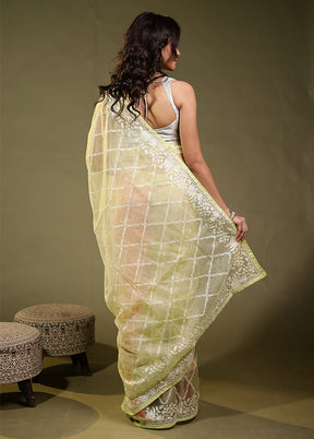 Green Organza Saree With Blouse Piece