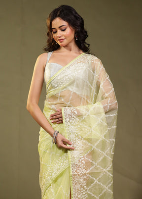 Green Organza Saree With Blouse Piece
