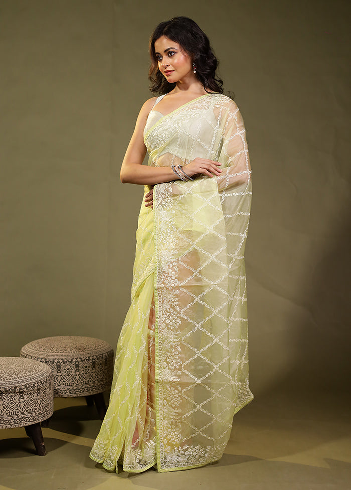 Green Organza Saree With Blouse Piece