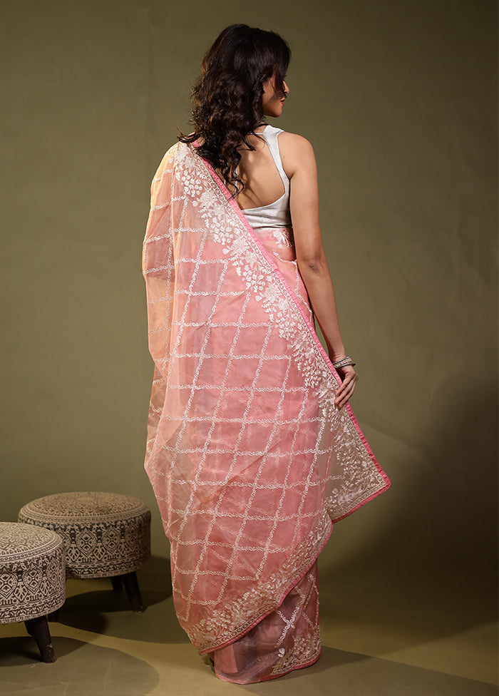 Pink Organza Saree With Blouse Piece