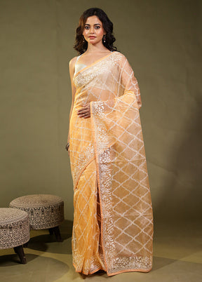 Cream Organza Saree With Blouse Piece