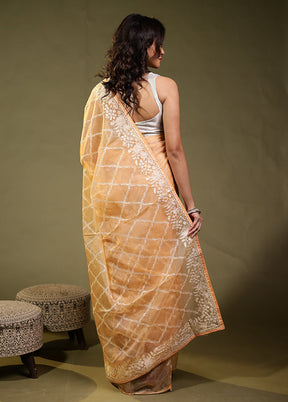 Cream Organza Saree With Blouse Piece