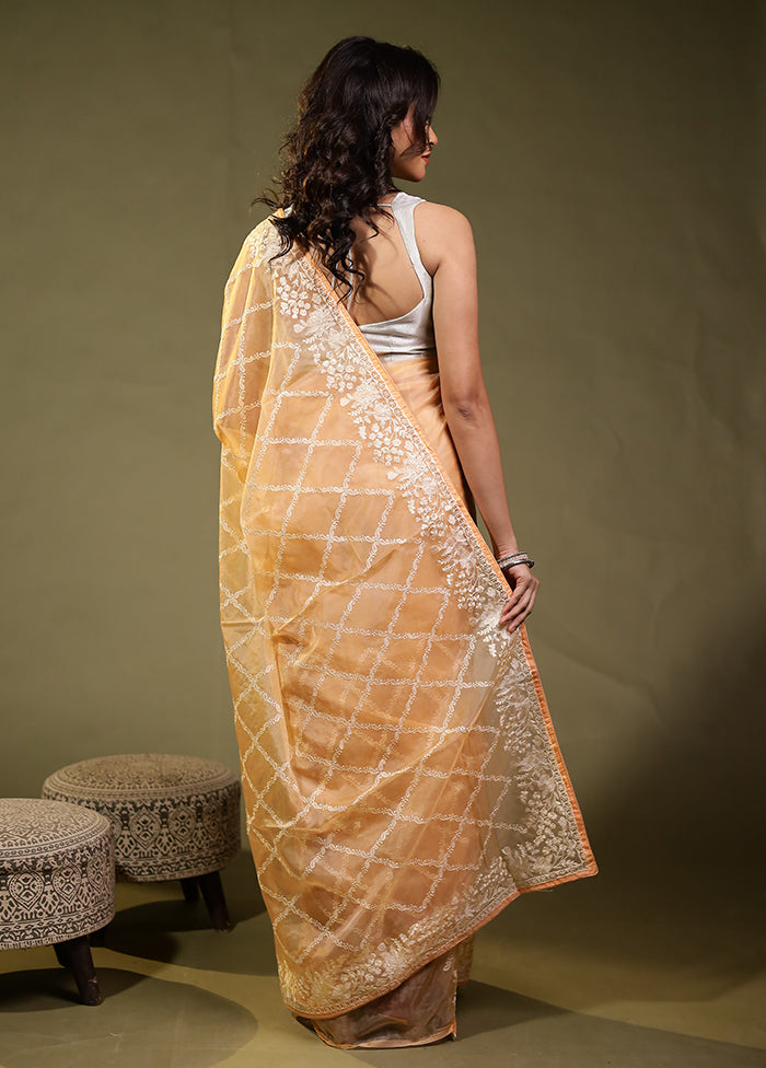 Cream Organza Saree With Blouse Piece