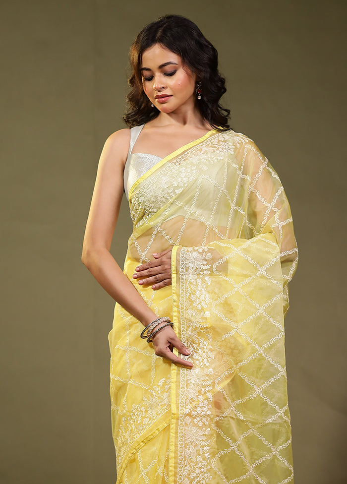 Yellow Organza Saree With Blouse Piece
