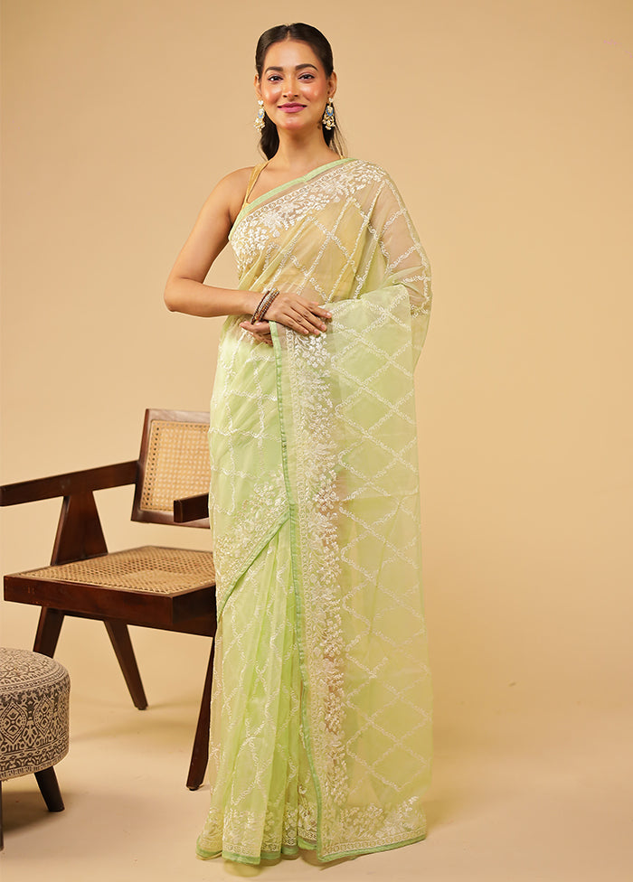 Green Organza Saree With Blouse Piece
