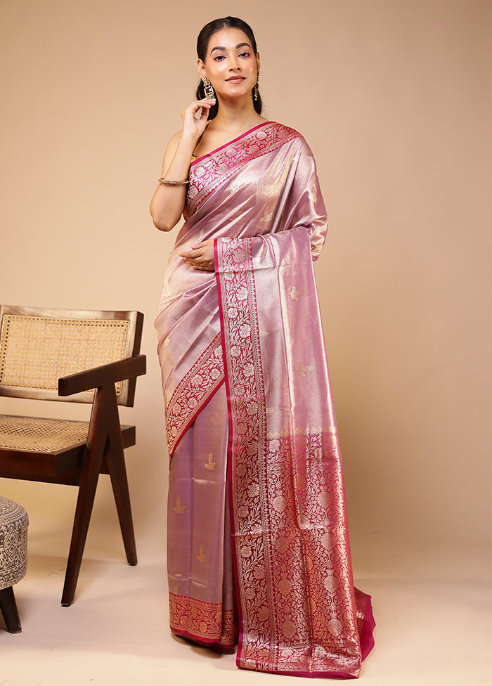 Pink Tissue Silk Saree With Blouse Piece