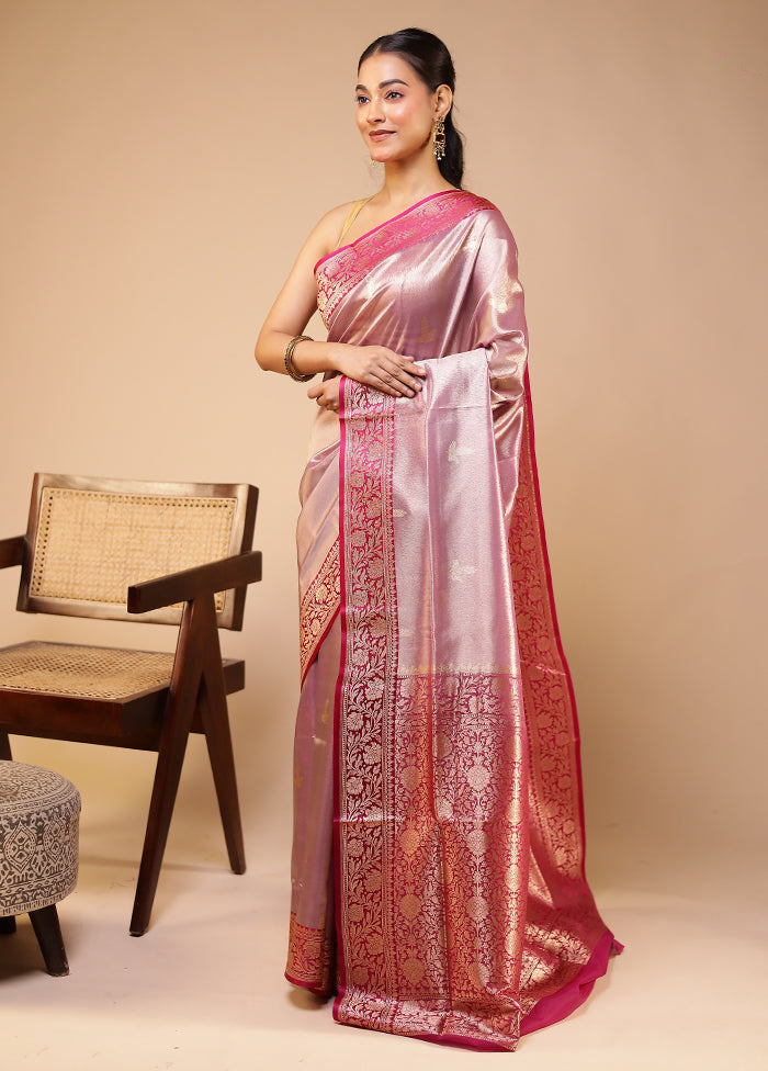 Pink Tissue Silk Saree With Blouse Piece
