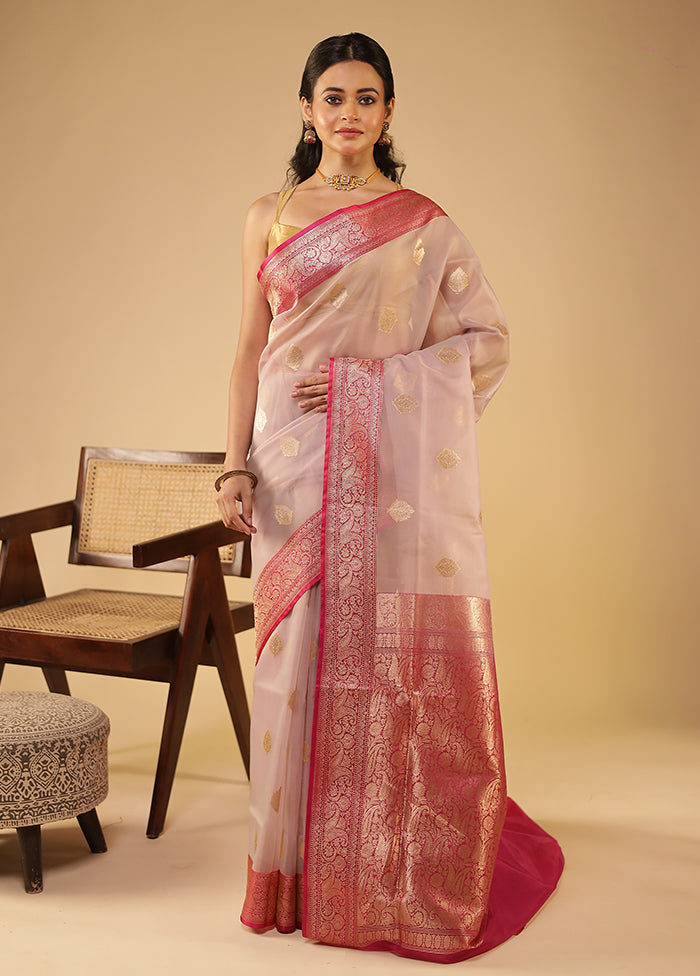 Cream Organza Saree With Blouse Piece
