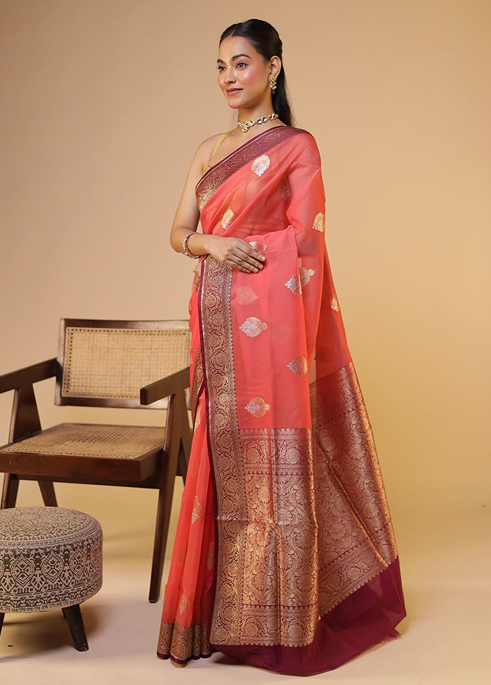 Pink Organza Saree With Blouse Piece