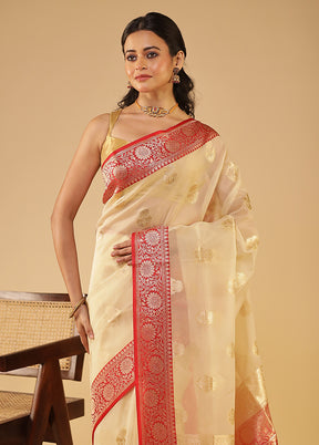 Cream Organza Saree With Blouse Piece