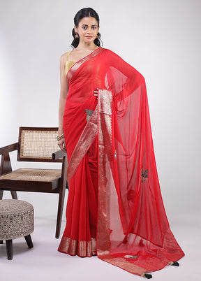 Red Georgette Saree With Blouse Piece