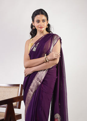 Purple Georgette Saree With Blouse Piece