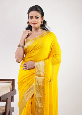 Yellow Georgette Saree With Blouse Piece