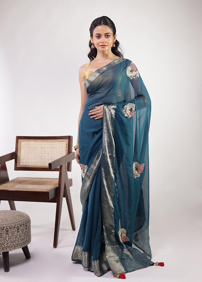 Green Georgette Saree With Blouse Piece
