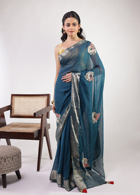 Blue Georgette Saree With Blouse Piece