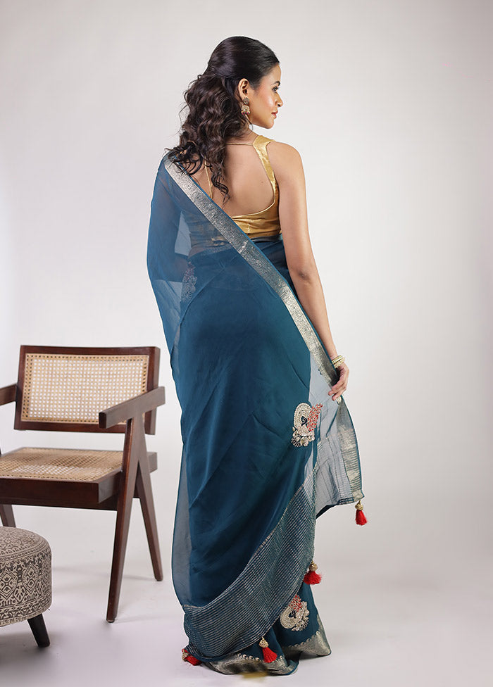 Green Georgette Saree With Blouse Piece