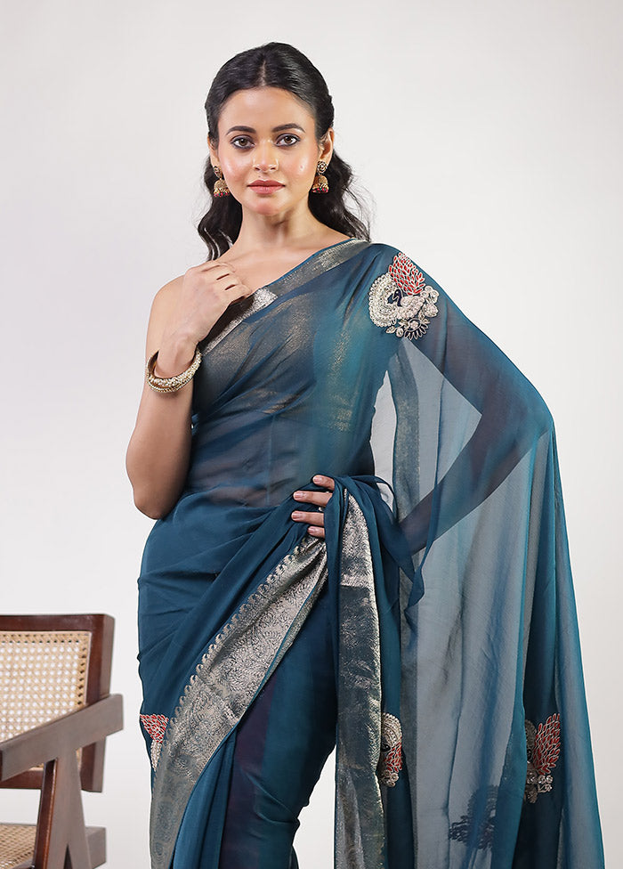 Green Georgette Saree With Blouse Piece