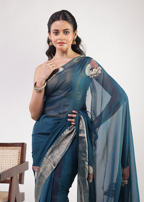 Green Georgette Saree With Blouse Piece