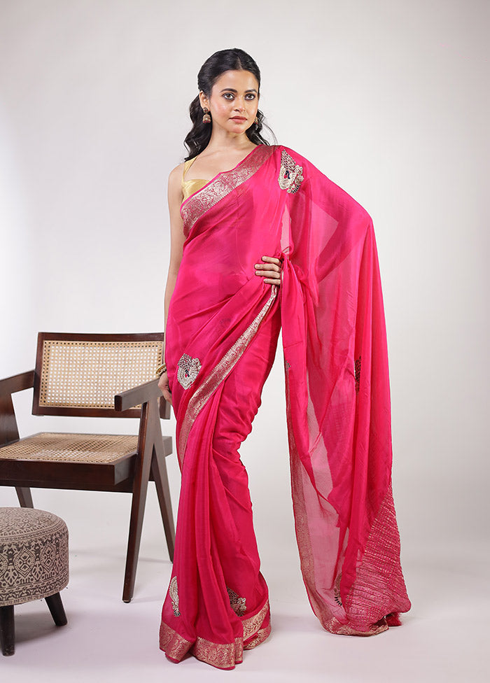 Pink Georgette Saree With Blouse Piece