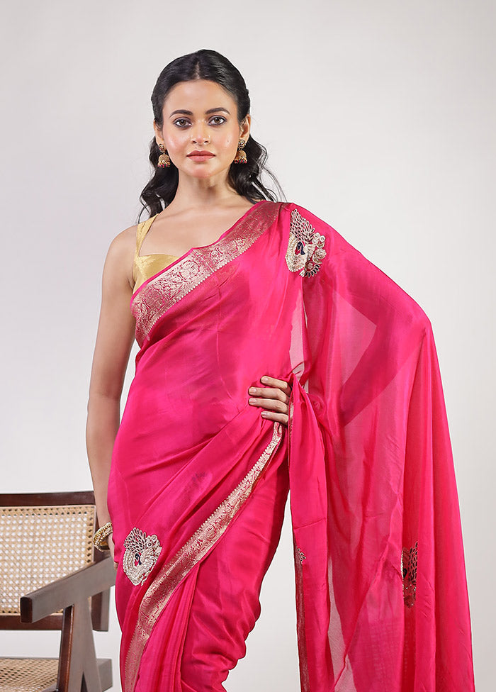 Pink Georgette Saree With Blouse Piece