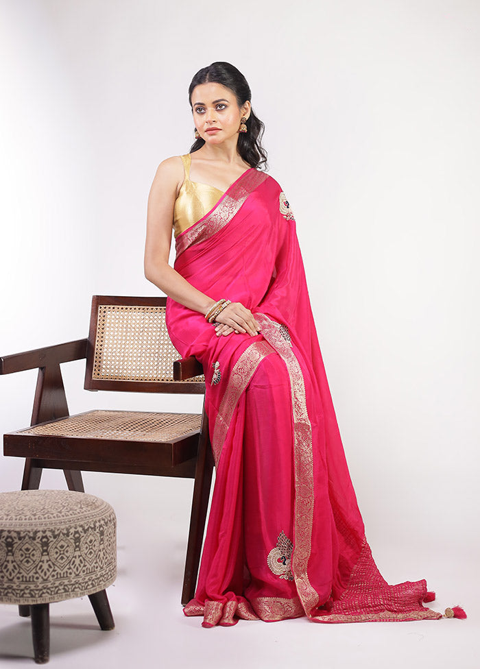Pink Georgette Saree With Blouse Piece