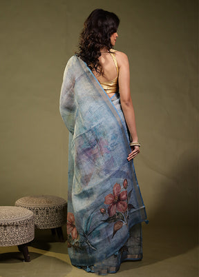 Green Linen Silk Saree With Blouse Piece