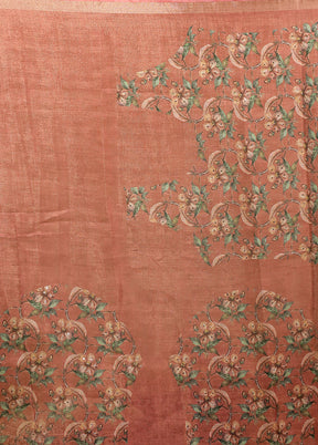 Pink Linen Silk Saree With Blouse Piece