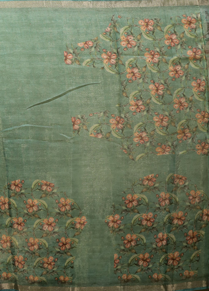 Green Linen Silk Saree With Blouse Piece